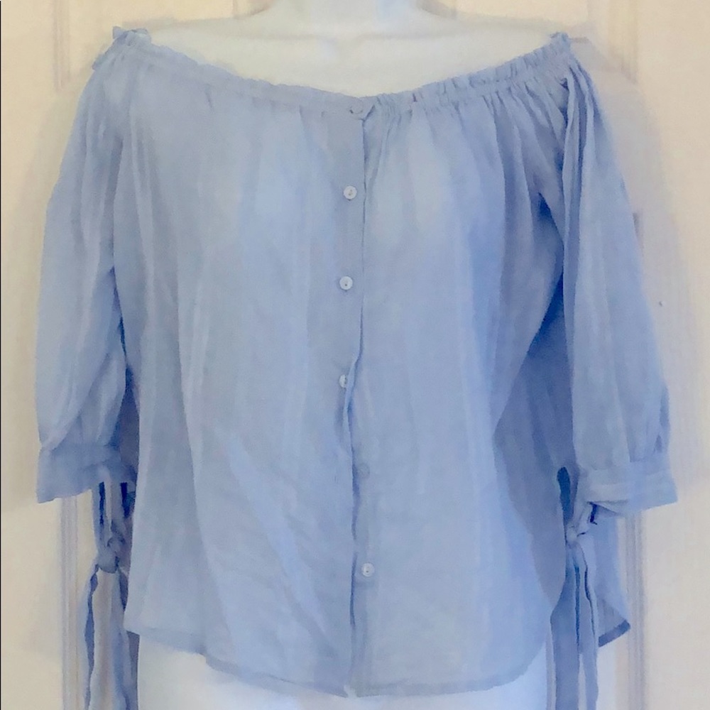 Blue button down top